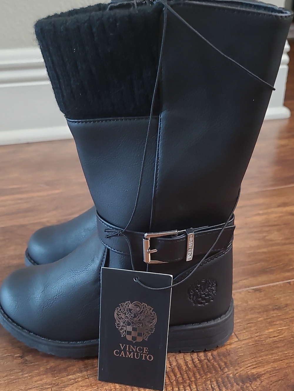 Vince Camuto Black Mid-Calf Buckle Boots with Knit Cuff Size 10, 7, 6, 5 Todler